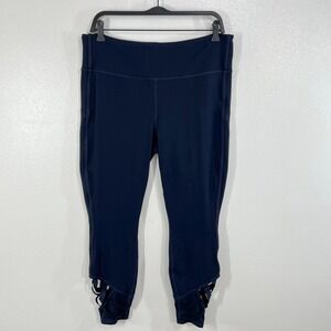 Athleta High‎ Rise Sublime 7/8 Tight Navy Blue Leggings XL Lattice Cutout Ankle